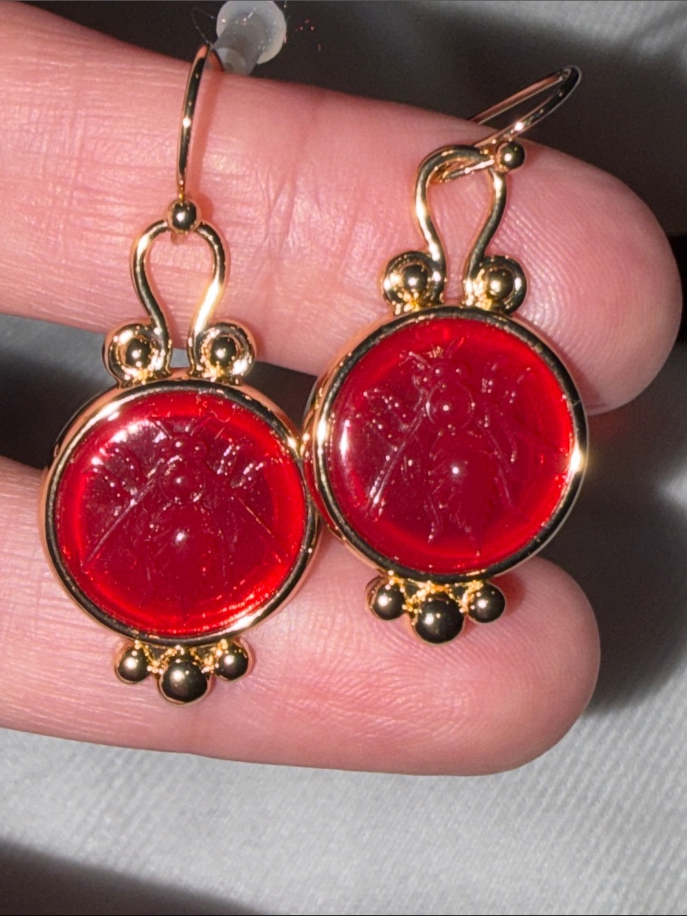 NEW Red Bee 3D Gold-Tone Drop Earrings